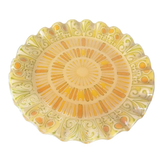 Higgins Glass Plate in Saffron, Signed in White For Sale