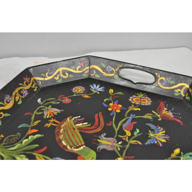 Vintage Lida Bell Clark French Country Pa Dutch Hand Painted Toleware Metal Tray For Sale - Image 14 of 16
