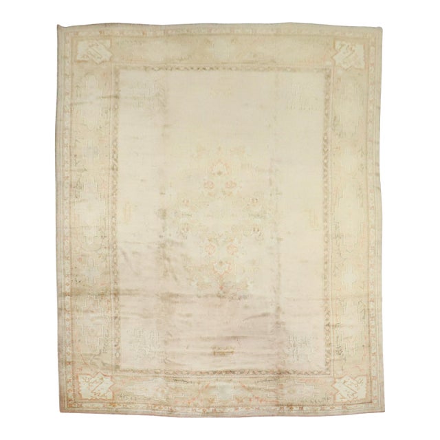 Antique Zabihi Collection Light Pink Turkish Oushak Oversize Rug For Sale