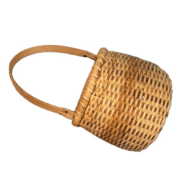 French Country French Market Vintage Hand Woven Basket For Sale - Image 3 of 12