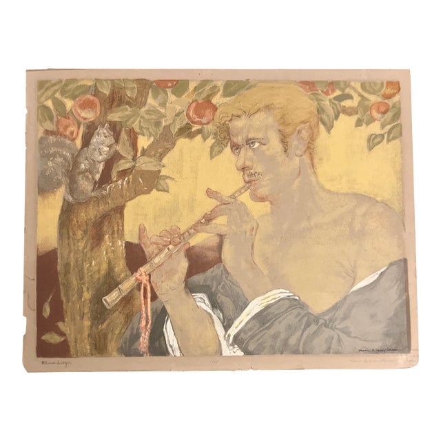 1970’s Original Folk Art Lithograph “Blond Satyr” For Sale