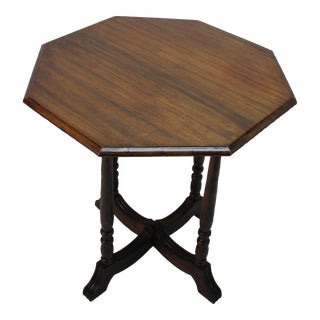 1930s American Walnut Hexagonal Victorian Style Center Table in Solid Wood For Sale