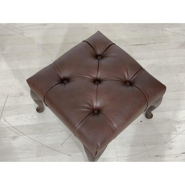Chesterfield Stool in Dark Brown For Sale - Image 3 of 4