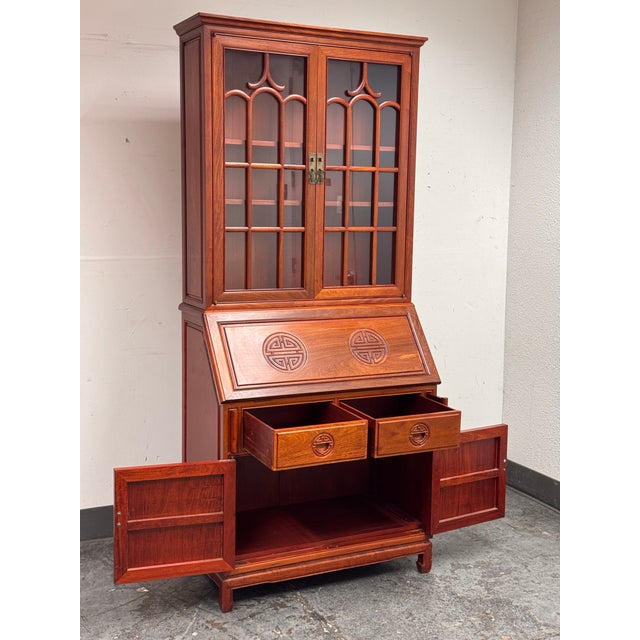 Chinese Rosewood Secretary Desk Cabinet, Circa 1970's For Sale - Image 4 of 12