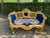 French Late 20thC French Louis XVI Blue Velvet Antique Gold Beech Settee For Sale - Image 3 of 14