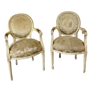 1980s Set of 2 Armchairs in the Style of Louis XVI For Sale