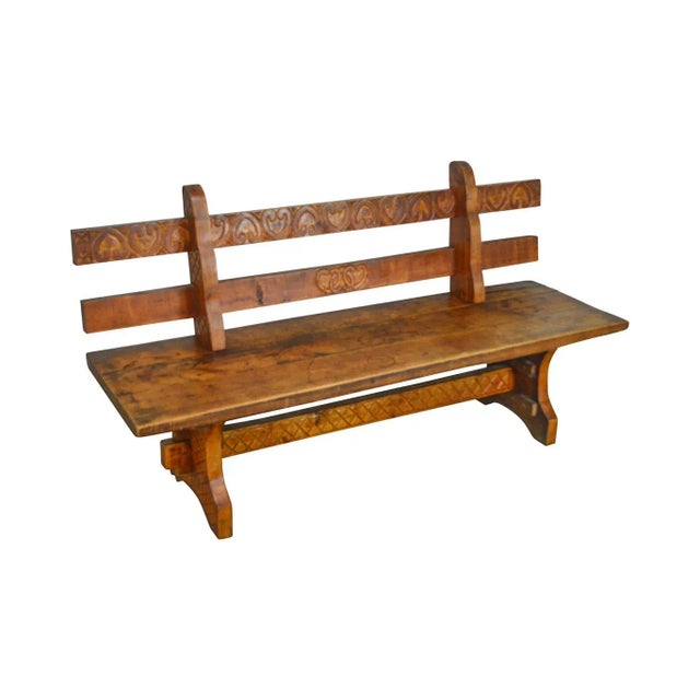Antique Rustic Arts & Crafts Bench Settee For Sale - Image 13 of 13