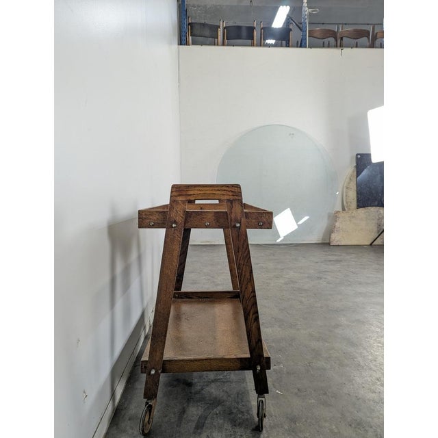 Modern Modernist Rolling Serving Cart in Oak For Sale - Image 3 of 6