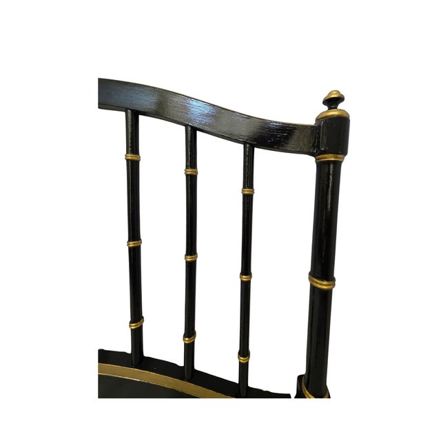 Ornamental & Decorative Materials Pair of 1970s Ebony Lacquered Faux Bamboo Headboards With Gilded Gold Trim For Sale - Image 7 of 17