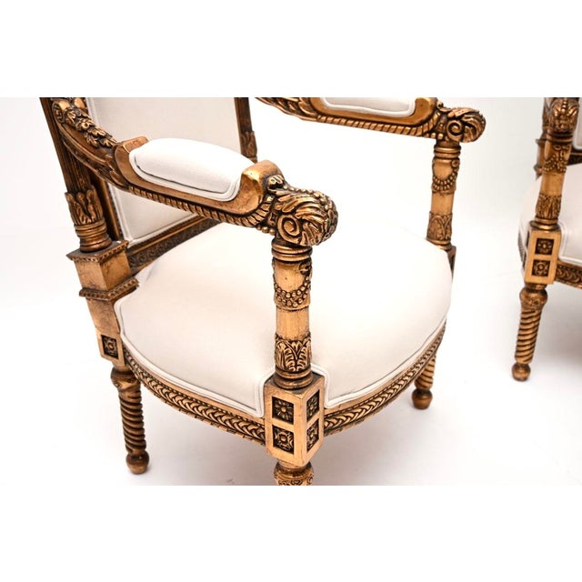 Vintage French Louis Style Carved Gilt Wood Armchairs, 1930, Set of 2 For Sale - Image 6 of 11