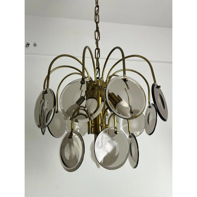 Murano Glass and Brass Chandelier by Vistosi, 1970s For Sale - Image 3 of 12