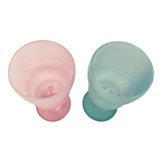 1960s Mid Century Modern,-Frosted, Pastel Ice Cream Sundae/Parfait Glasses – Set of Four For Sale