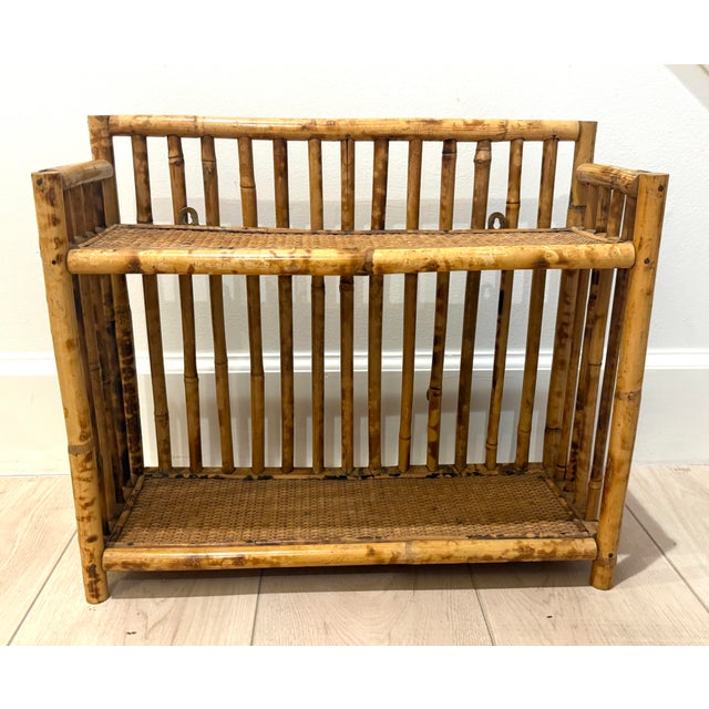 Tortoise Rattan Burnt Bamboo Wall or Tabletop Shelf For Sale - Image 11 of 12