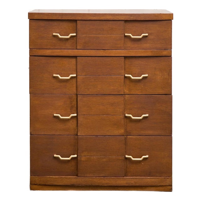 Four Drawer 1950s High Boy With Gold Hardware For Sale