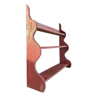 Primitive Folk Art Sculptural Wall Shelf in Red Paint For Sale