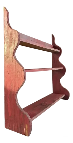 Primitive Folk Art Sculptural Wall Shelf in Red Paint