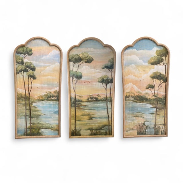Italian Artist, Lobed Panels with Landscapes, Oil Paintings on Canvas, Set of 3 For Sale - Image 5 of 5