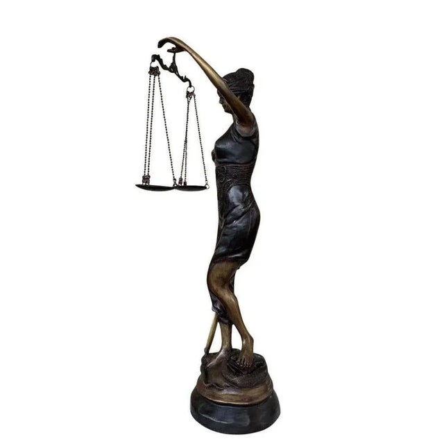 Bronze Lady Justice Statue with Scales, 20th Century For Sale - Image 3 of 9