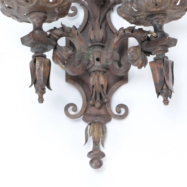 1920s Pair of Antique Wrought Iron Floral Sconces. Circa 1920 For Sale - Image 5 of 10