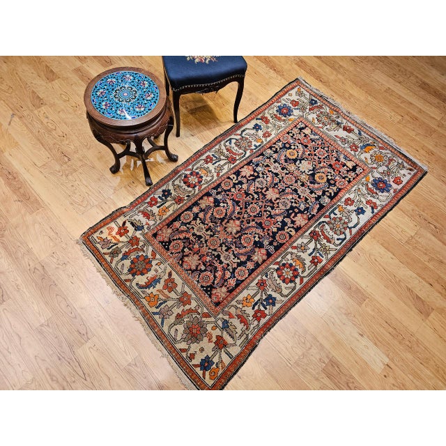 Antique Persian Malayer Area Rug, Hand-Knotted Wool, Geometric Pattern, 4x7, Navy & Ivory For Sale - Image 17 of 17