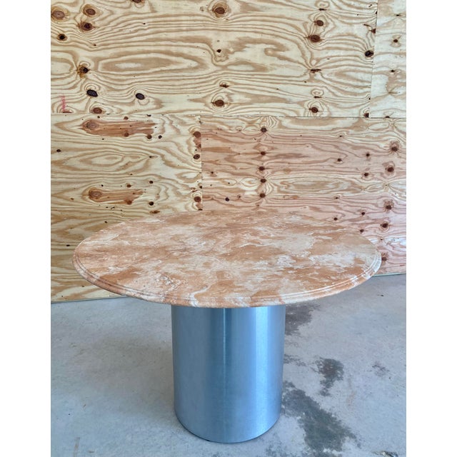 Peach Postmodern Steel Pedestal + Marble Dining Table For Sale - Image 8 of 12