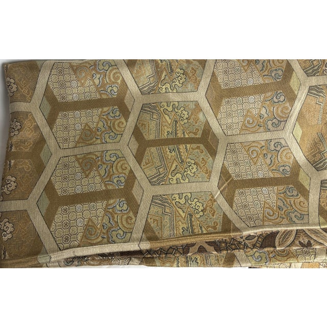 Traditional Clarence House Gold Viscose & Cotton Brocade- Two 1/2 Panels Sewn Together For Sale - Image 3 of 9