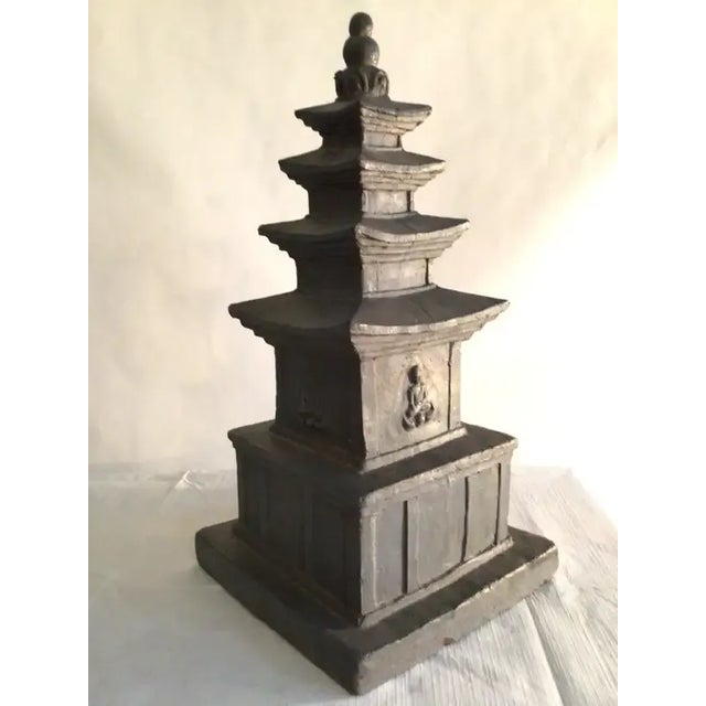 1960s Charcoal Painted Terracotta Pagoda Statue For Sale In New York - Image 6 of 9