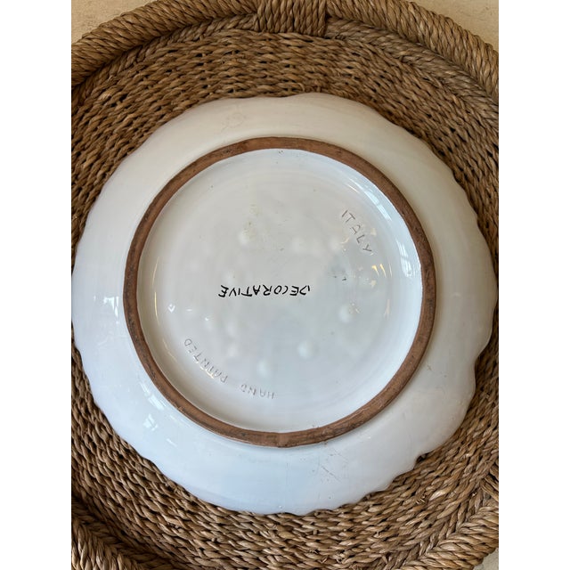 Vintage 13.5” Italian Sunflower Incised, Glazed Handpainted Terracotta Platter For Sale - Image 12 of 16