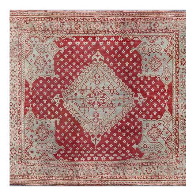 Antique Turkish Oushak Red Rug For Sale