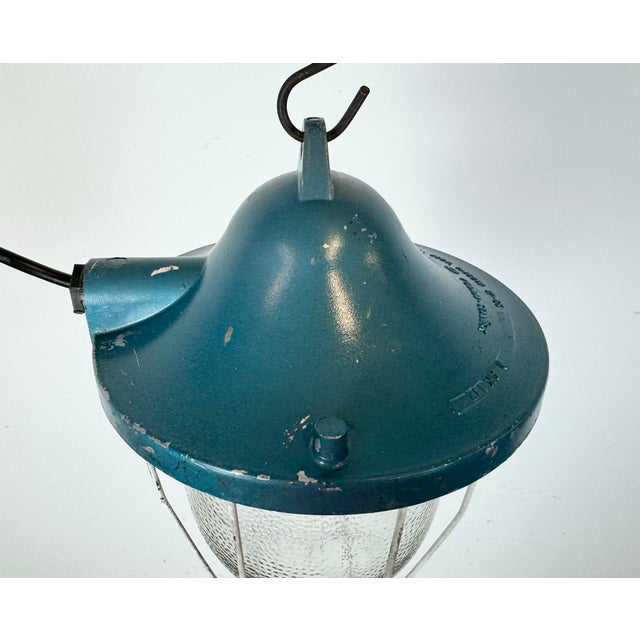 Industrial Blue Bunker Cage Light from Polam Gdansk, 1970s For Sale - Image 6 of 16