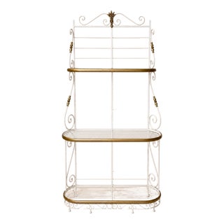 Belle Époque Baker's Shelf in White Lacquered Iron and Brass, 1890s For Sale
