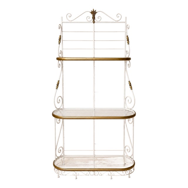 Belle Époque Baker's Shelf in White Lacquered Iron and Brass, 1890s For Sale