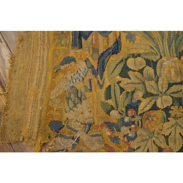 Textile 1650s Camel Belgian Floral Flemish Tapestry Set 2' 6"x 4' 6" Silk Flatweavve Carpet Rug For Sale - Image 7 of 9