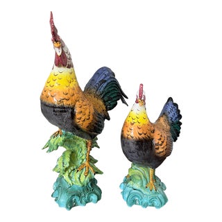 Vintage Italian Intrada Ceramic Rooster and Hen - Set of 2 For Sale