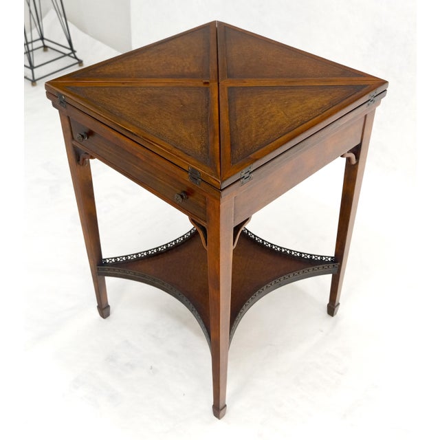 Wood Theodore Alexander One Drawer Leather Top Folding Top Game Table MINT For Sale - Image 7 of 18