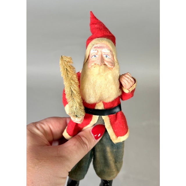 American Christmas Antique Japanese Composition Santa Claus With Bottle Brush Tree, Circa 1930s For Sale - Image 3 of 8
