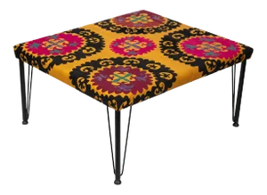 Square Suzani Ottoman - Hairpin Legs