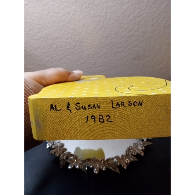 American 1970s Gorgeous Signed Susan Larson Wooden Cat Candle Holder For Sale - Image 3 of 6