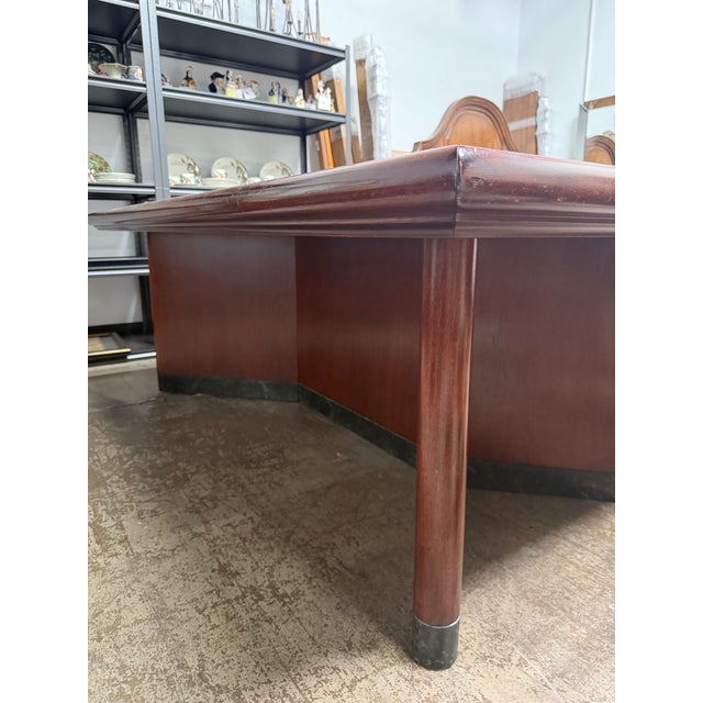 Mid 20th Century Verde Marble Encased Mahogany Wood Conference Table For Sale - Image 4 of 8