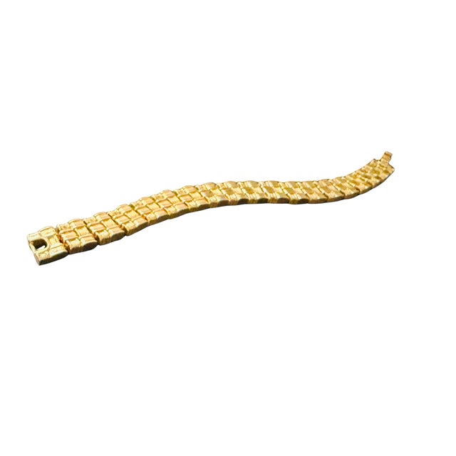 Vintage Napier Gold-Tone Nugget Link Bracelet | Mid-Century Textured Geometric Statement Jewelry For Sale - Image 6 of 8