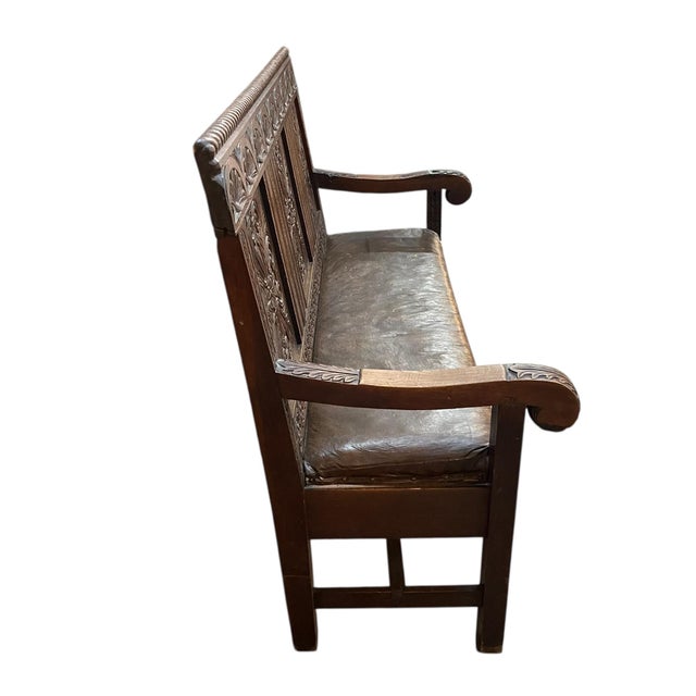 English Antique English 18th C. King Charles II Oak Settle Sofa Bench For Sale - Image 3 of 5