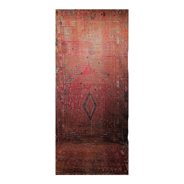 Vintage Moroccan Rug, Hand-Knotted Wool, Geometric Pattern, Soft Red & Yellow, 6’ X 14’ For Sale