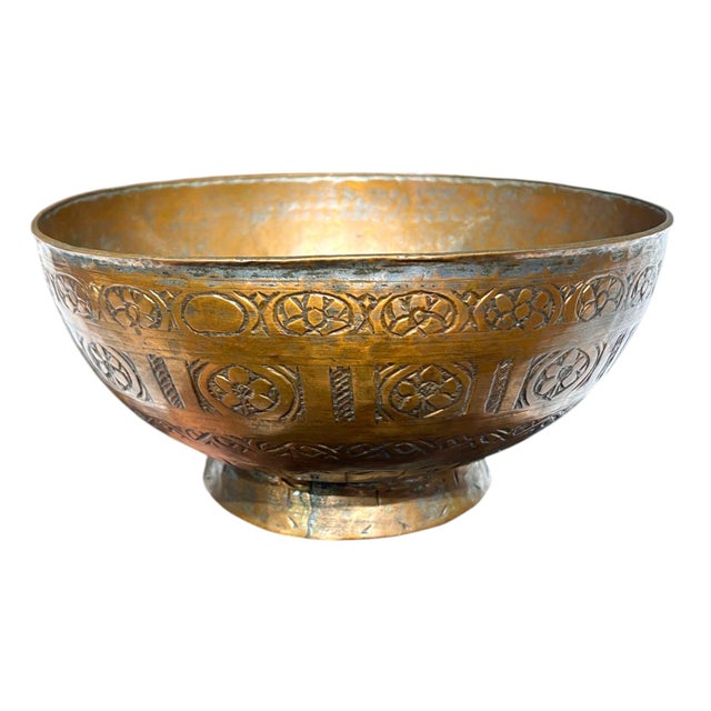 Antique Persian Copper Bowl With Incised Decoration, 19th Century For Sale - Image 11 of 11