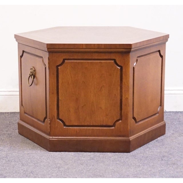 Late 20th Century Altavista Lane Walnut Mediterranean Inspired Traditional 26" Hexagonal Accent Storage End Table For Sale - Image 5 of 8