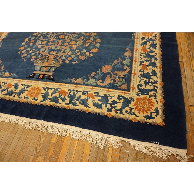 1930s Royal Blue Vase Tree Antique Chinese Peking Carpet 9'4'' X 11'9'' Knotted Wool Rug For Sale - Image 13 of 13