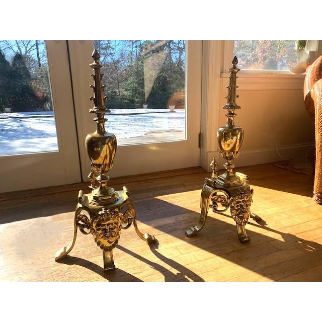 Brass Fireplace Andirons - A Pair For Sale - Image 12 of 13