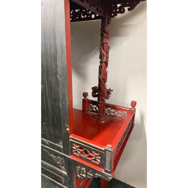 Wood Late 20th Century Large Hand-Carved Chinese Dragon Altar Shrine Cabinet With Temple Roof For Sale - Image 7 of 8
