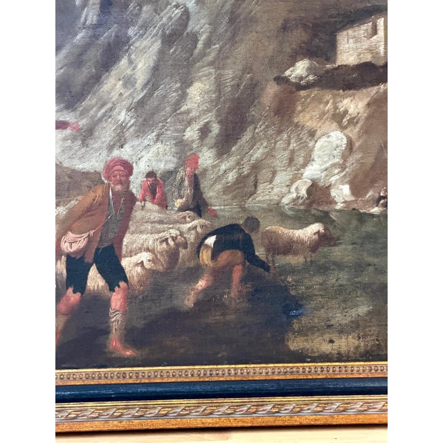 18th Century Dutch/ Flemish Italianate Pastoral River Landscape with Shepards For Sale - Image 14 of 18