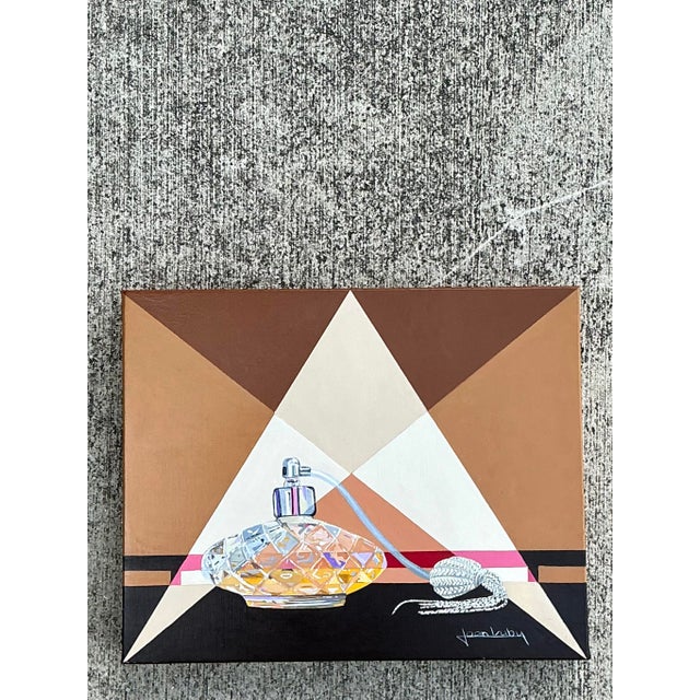 This vibrant original oil painting by artist Joan Luby reimagines a classic feminine motif through a bold Postmodern lens....