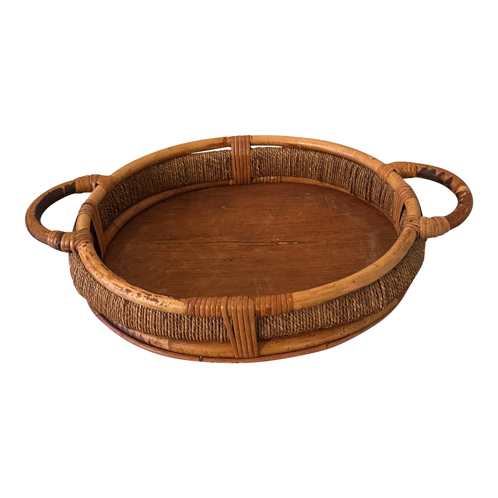 Large Midcentury Woven Rattan/Bamboo Tray | Chairish